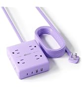 SUPERDANNY Purple Extension Cord 10Ft Flat Plug Power Strip Surge Protector | 8 Outlets & 4 USB P...