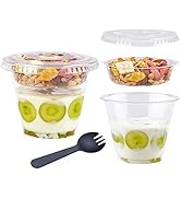 TOFLEN 9 oz Clear Plastic Yogurt Parfait Cups with Lids Disposable To Go Cereal Cups for Breakfas...