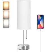 Dott Arts Table Lamp for Bedroom, 3-Color Bedside Lamps with Pull Chain, Bedroom Table Lamps for ...