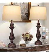 luxeflow Vintage Table Lamps Set of 2 for Living Room,30" Tall Bedside Lamp with USB Charging Por...