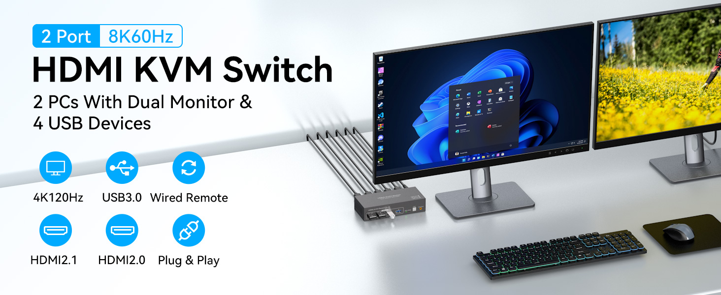8K KVM SWITCH 2 PC 2 MONITOR