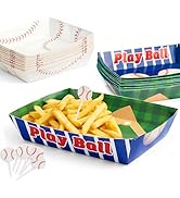 Baseball Party Food Trays and Picks Set, 30 Paper Food Boats with 20 Baseball-Themed Party Picks,...