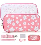 Tscope Cute Carrying Case for Nintendo Switch Lite, Pink Sakura Portable Hard Shell Travel Storag...