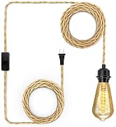 LYOOWNG Plug in Pendant Light Cord, Farmhouse Hanging Lights with Plug in Cord, 15FT Hemp Rope Pl...
