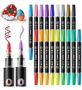 SUNEE 18 Colors Acrylic Paint Markers, Dual Tip with Bullet and Brush Tip Paint Pens with Automat...