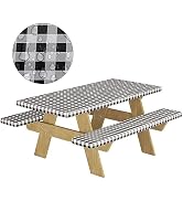 Picnic Table Cover with Bench Covers: 6ft Waterproof Elastic Fitted Tablecloth Cover, 3-Piece Set...