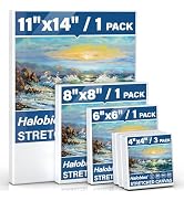 Halobios 6 Packs Stretched Canvases for Painting with 4x4 Inch, 6x6 Inch, 8x8 Inch, 11x14 Inch, P...