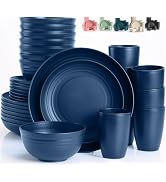 Gudvilla Blue Plates and Bowls Sets for 8,32 PcsUnbreakable Plates and Bowls Sets Plastic,Wheat S...