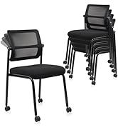 CLATINA Stacking Armless Office Waiting Room Chair with Wheels, Stackable Mesh Guest Reception De...