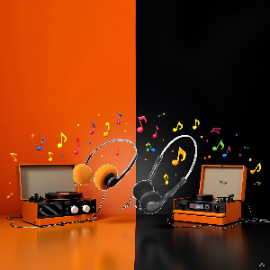 A retro cassette player surrounded by colorful vinyl records on a wooden surface.