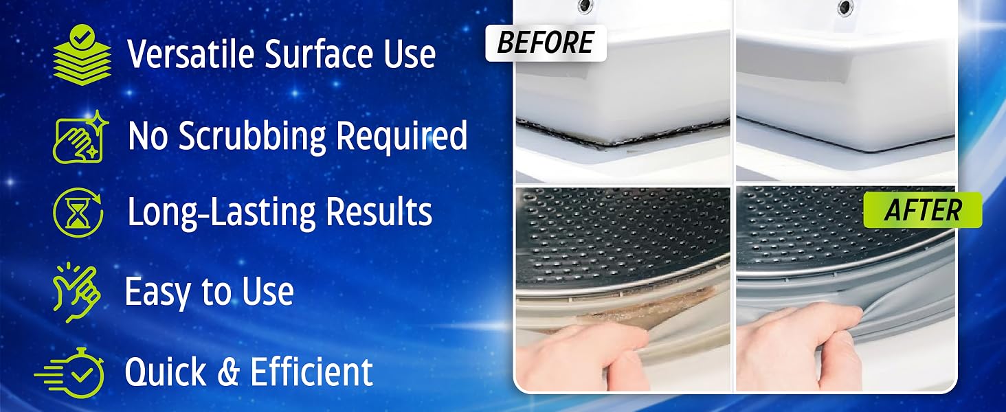 Before and after visuals showing the effectiveness of True Fresh mold stain remover