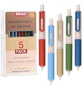 Sikao Gel Pens, 5 Pack Vintage Chubby Cute Pens, 0.7mm Fine Point Black Ink, Smooth Writing Retra...