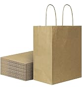 Sturdy 8x4.75x10 inch 50 Pack Medium Thick Paper Bags with Handles Bulk, bagmad Plain Brown Kraft...