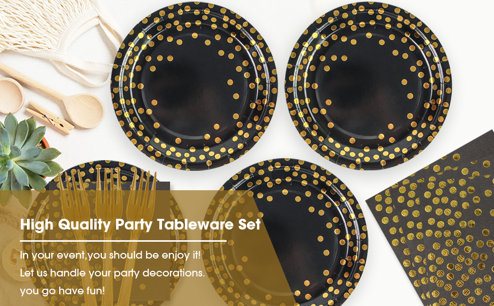 black and gold party decorations