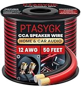PTASYGK 12 AWG Speaker Wire 50 Feet - 2 Conductor CCA Clear Audio Cable for Home Theater & Car St...