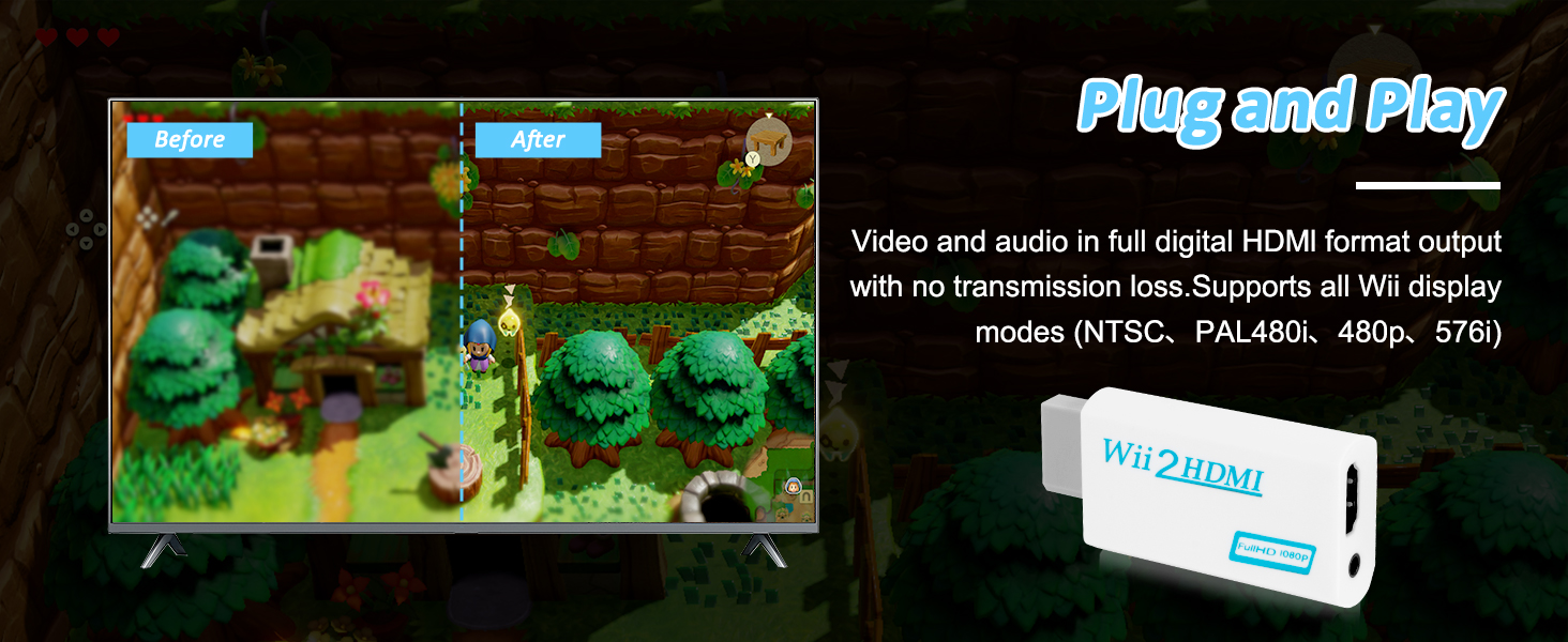 Wii to HDMI Adapter with 5FT HDMI Cable