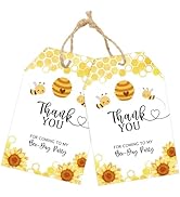 joycraft 50Pcs Bee Thank You Gift Tags with String, 3.3x2.1 in Paper Gift Wrapping Labels for Bab...