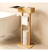 Wealone 4-in-1 Toilet Paper Holder Stand with Storage Shelf Box, 360° Rotating Bamboo Free Standi...