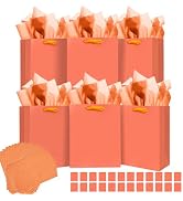 qiqee 24pcs Pink-Orange Gift Bags with Tissue Paper for Wedding, Birthday, Party Supplies-7.9"x4....