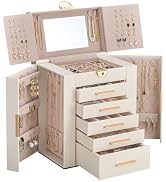 Lolalet Large Jewelry Box Organizer for Women, 6-Layer Jewelry Organizers and Storage Case with M...