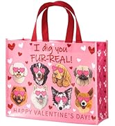 WRAPAHOLIC 13" Dog Valentine's Day Large Reusable Gift Bag with Handles - Love Glasses Puppy Gift...