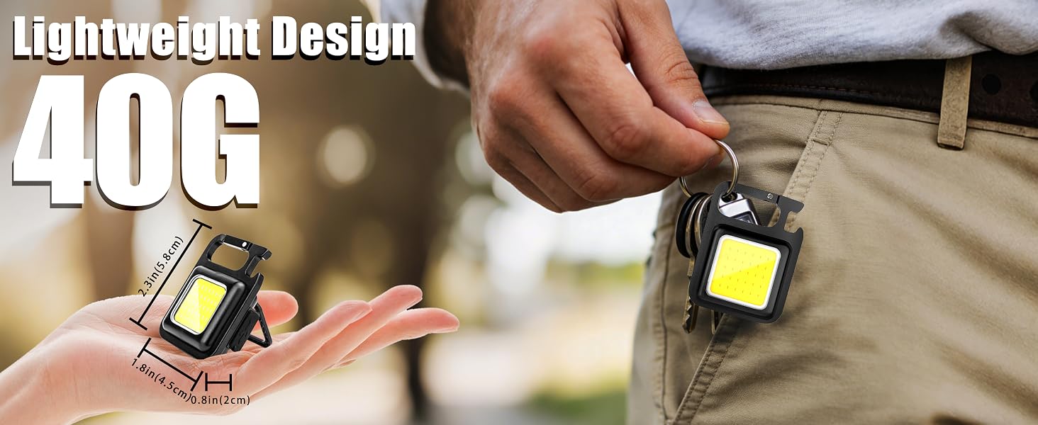 LED COB rechargeable Ultra-light 40g compact keychain flashlight, easy to carry on your keyring.