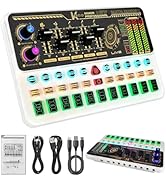 Hosabely Audio Mixer With Effects, Live Sound Card with Volume Fader, Voice Changer, Sound Effect...