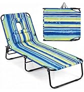 Goplus Folding Chaise Lounge Beach Chair, Face Down Tanning Chair with Face Hole Detachable Pillo...