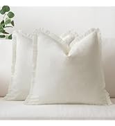 MIULEE Throw Pillow Covers 18x18 Set of 2 Cream Pillow Covers with Fringe Chic Cotton Decorative ...