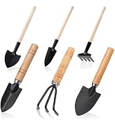 Small Garden Tool Set, 6 Pieces Iron Gardening Kit Including Hand Shovel, Transplant Shovel and H...