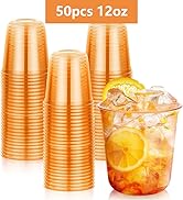 KesaPlan 50 Pcs Halloween Fall Orange Plastic Cups, 12 oz Disposable Stemless Wine Glasses, Plast...