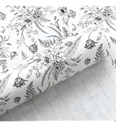 Yarcony Black and White Wrapping Paper, Floral Gift Wrapping Paper Roll, Elegant Black Lined Flow...