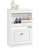 SoBuy Small Shoe Cabinet, Slim Shoe Rack 2 Flip-Drawers, Thin Shoe Storage Cupboard Organizer Uni...