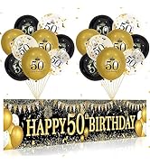 50th Birthday Decorations for Men Women, Black Gold 50th Birthday Yard Banner and 50th Happy Birt...