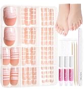 Teenitor 144pcs French Tip Press on Toenails with Nail Glue Set, 6 Sets Toe Nail Press Ons for Wo...