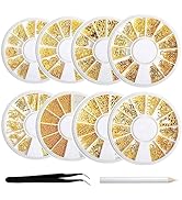 8-Piece 3D Nail Charms Kit - Gold Metal Nail Studs & Decoration With 1 Tweezers & 1 Wax Pencil