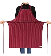 ROTANET Stripe Stretch Apron for Men Women Chef Big and Tall Large Striped Aprons with Pockets fo...
