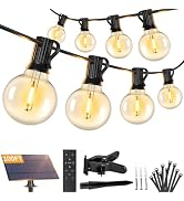 Brightever 100FT Solar String Lights Outdoor with Remote and 36+2 LED Shatterproof G40 Bulbs, Dim...