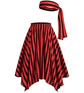 Mavikim Womens Pirate Skirt Headscarf Accessories Halloween Cosplay Costume Renaissance Stripes D...