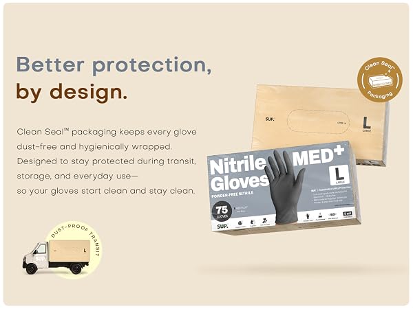 Clean Seal packaging keeps every glove dust-free hygienically wrapped protected transit storage