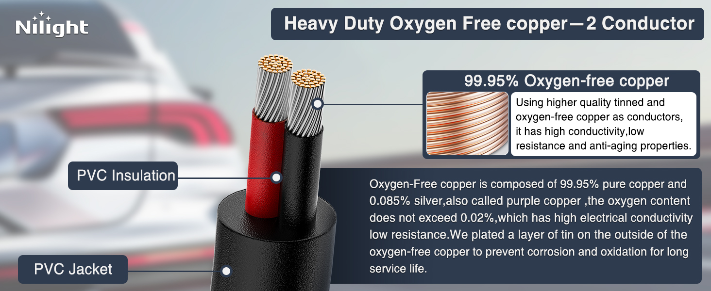 Nilight Oxygen Free Copper Wire Red Black Electrical Wire