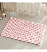 TYUU Light Peachy Pink Bathroom Rugs, Waffle Bath Mat Non Slip Washable Quick Dry Cute Bath Mat B...