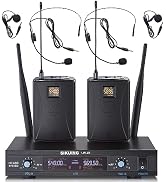 SIKUING Dual Channel UHF Wireless Microphone System, 2x30 Adjustable Frequencies, Lavalier & Head...