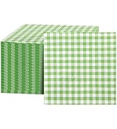 FLOWERCAT 100-Count 2-Ply Green Cocktail Napkins Gingham - Green and White Checkered Napkins Disp...