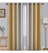 SimpleHome Ombre Room Darkening Curtains for Bedroom, Gradient Beige to Grey White Light Blocking...