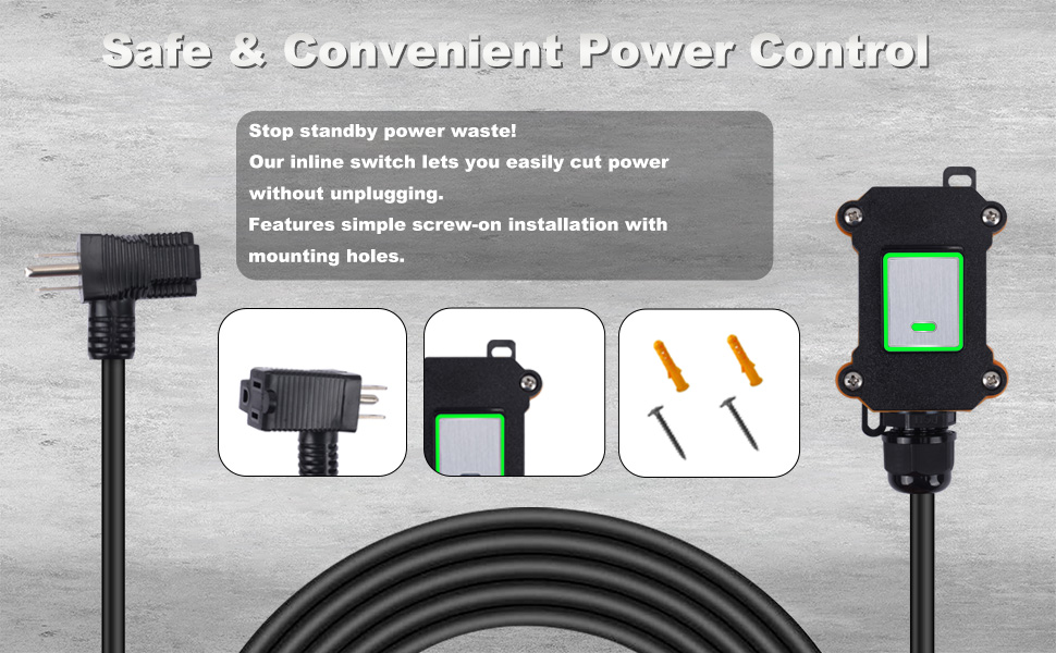 Inline Power Cutoff Switch - Eliminate Standby Energy Waste with Screw-Mount Installation