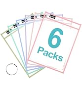 SUNEE 6 Packs Oversized Reusable Dry Erase Pocket Sleeves with Binder Ring, 6 Morandi Colors 10x1...