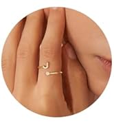 Turandoss Gold Rings for Women Girls - Non Tarnish Dainty 14K Gold Plated Adjustable Letter Rings...