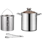 Deep Fryer Pot, Small Deep Fryer with Basket Stainless Steel, Deep Fry Pot with Strainer Basket &...