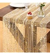 Socomi Gold Table Runner Gauze Tulle Sheer Glitter Metallic Foil Chiffon Cheesecloth Sequin 10FT ...
